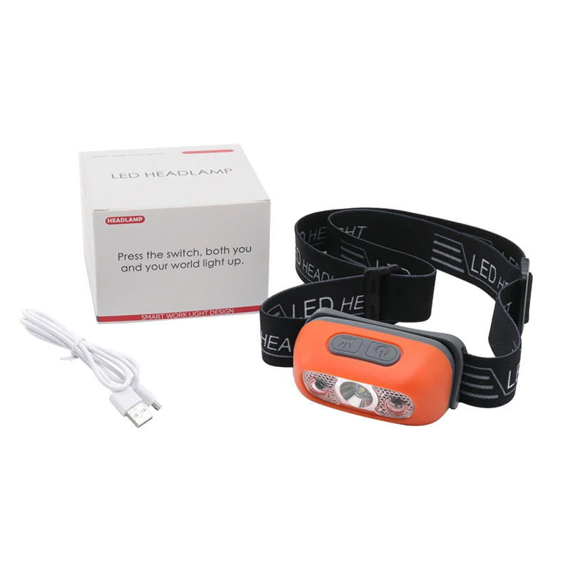 Boruit Mini B6, сенсорный головной светильник, индукционный, usb, перезаряжаемый, налобный светильник, колпачок, светильник, вес, вспышка, светильник, Головной фонарь, лампа для бега - Испускаемый цвет: Orange