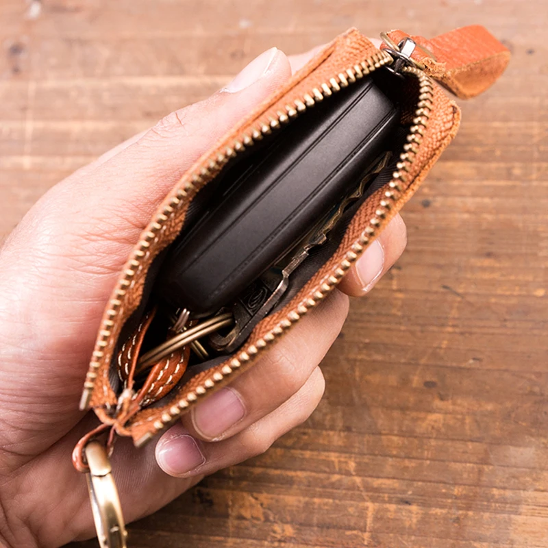 Genuine Leather Key Wallet For Men Women Vintage Handmade Small Mini Zipper Car Holder Pouch Coin Purse Money Bag Organizer | Багаж и