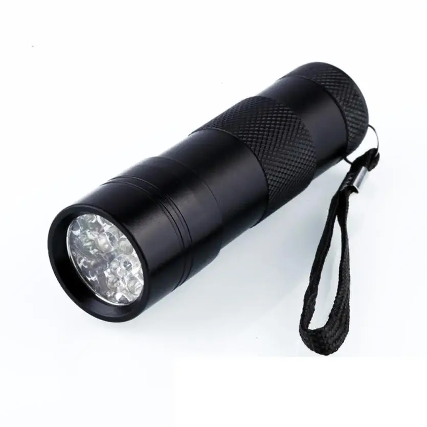 Черный мини алюминиевый УФ ультрафиолетовый фонарь 12LED Blacklight AAA самозащитная