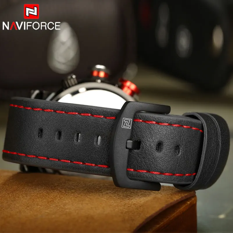 NAVIFORCE Брендовые мужские спортивные часы с двойным дисплеем цифровые кожаные