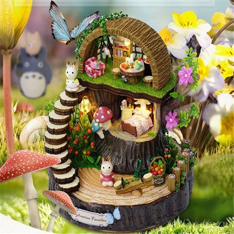 Милый DIY Деревянный Мини Кукольный дом миниатюрный кукольный домик мебель крышка музыкальная комната коробка игрушки для детей Детский подарок