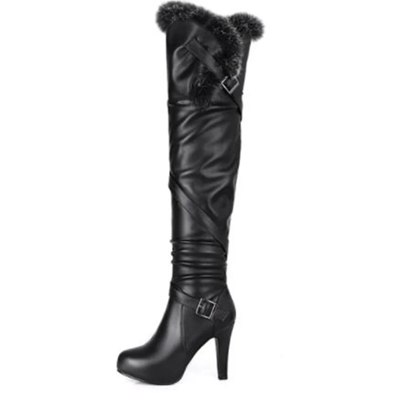 Женские зимние модные сапоги ботфорты выше колена из натуральной кожи с тонким