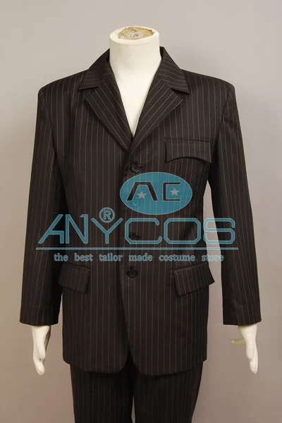 Коричневый шерстяной костюм в полоску мужской для косплея на Хэллоуин|costume for