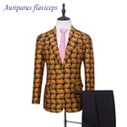 Костюм с животным принтом, смокинг для жениха из 2 предметов, куртка с принтом для шафера, костюм золотого цвета, мужской костюм с искусственными звездами, высококачественный костюм