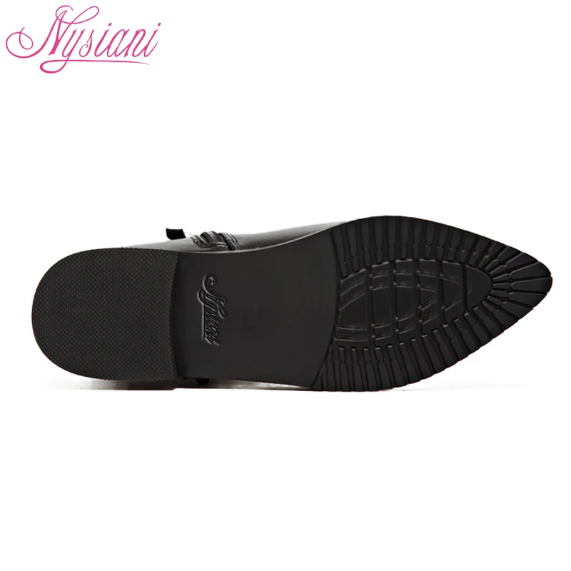 2019 Pointed Toe Rivets Winter Warm Short Boots For Women Brand Designer Buckle Fashion Motorcycle Ankle Heels Nysiani | Обувь