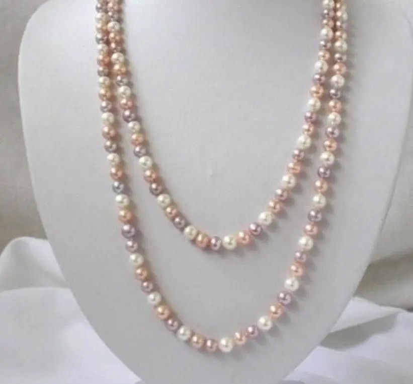 30% off Wholesale prices Fast SHIPPING NEW Fashion jewelry 7-8mm white pink purple freshwater pearls necklace 50&quot MY4514 # HOT s |