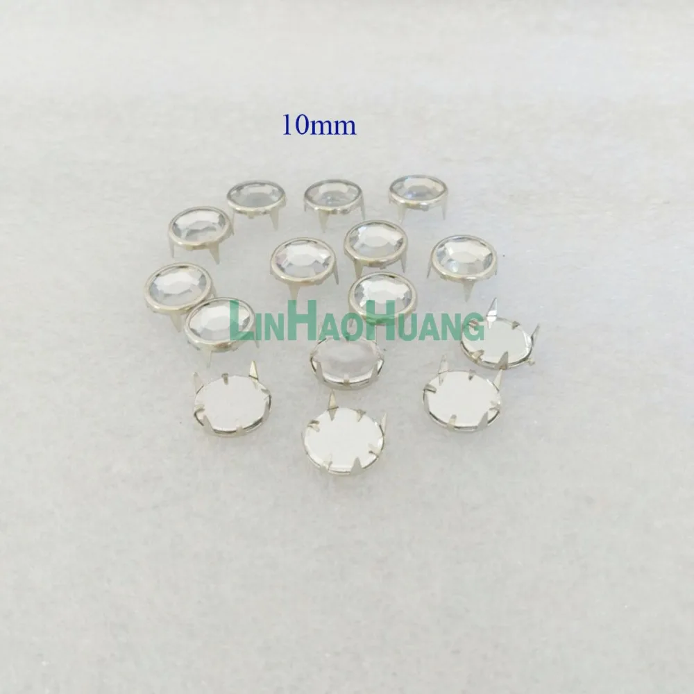 

200pcs/lot 10mm glass stone rivets bass rhinestone prong rivets diamond rivets decoration silver nickle color free shipping