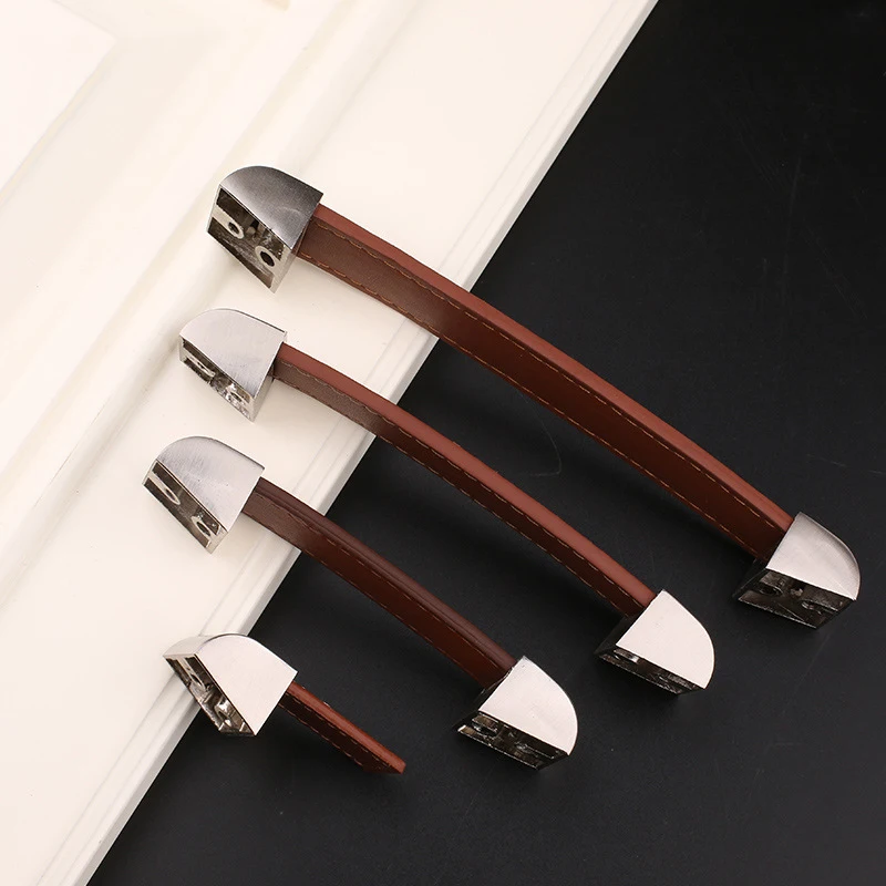 1 шт. дверные ручки мебельные кожа + цинковый сплав для шкафа лаконичный шкаф