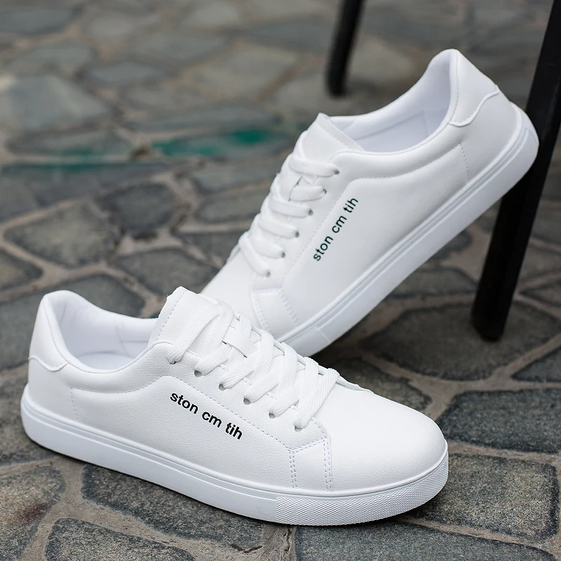 New White Casual Shoes for Men Sneaker Unisex Comfortable Round Toe Lace Up Flat Skate Summer Stylish Breathable Anti-skid | Обувь