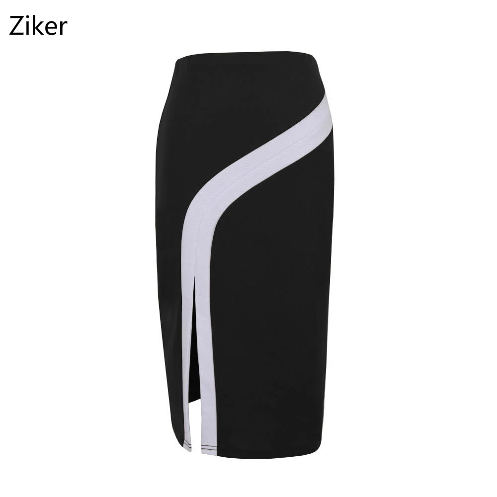 New Fashion Sexy Women Bodycon Skirts Patchwork Split Empire Knee Length Formal Pencil Skirt One Step Plus Size S-4XL | Женская одежда