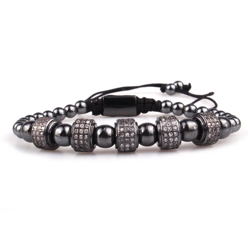 

2018 Fashion Men Bracelet 4 Round Tube Micro Pave CZ Crystal,5/8MM Bead Macrame Braided Charm Bracelets Jewelry pulsera hombres