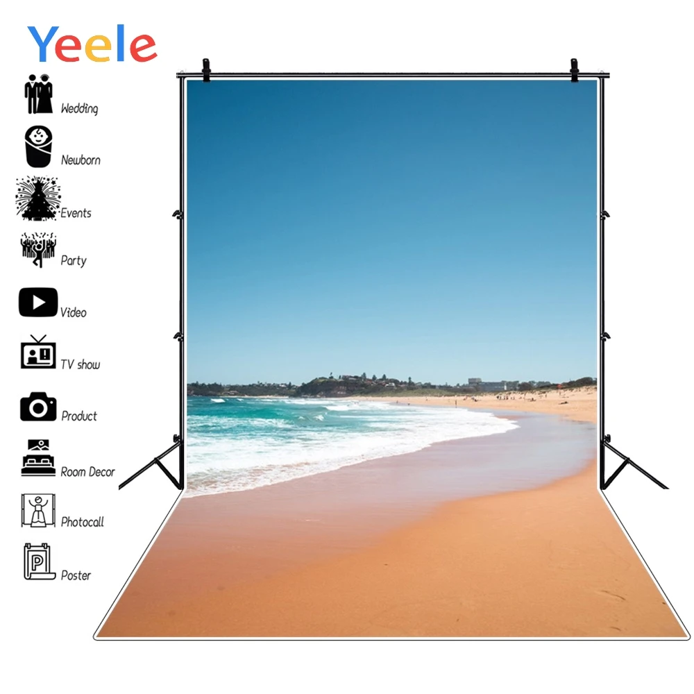 Yeele Blue Sky Sea Wave Beach Summer Holiday Portrait Photography Backgrounds Customized Photographic Backdrops for Photo Studio |