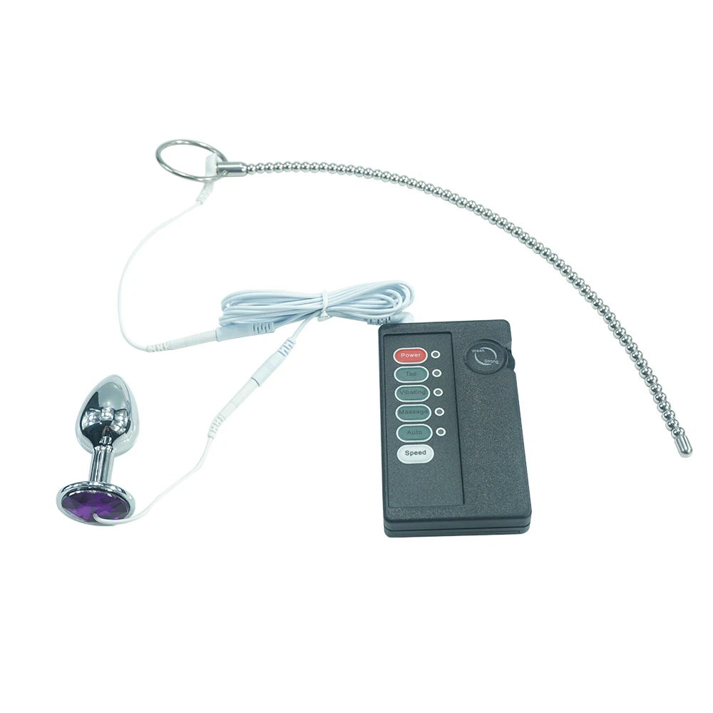 Анальная пробка металлическая с электрошоком для стимуляции уретры звуковой