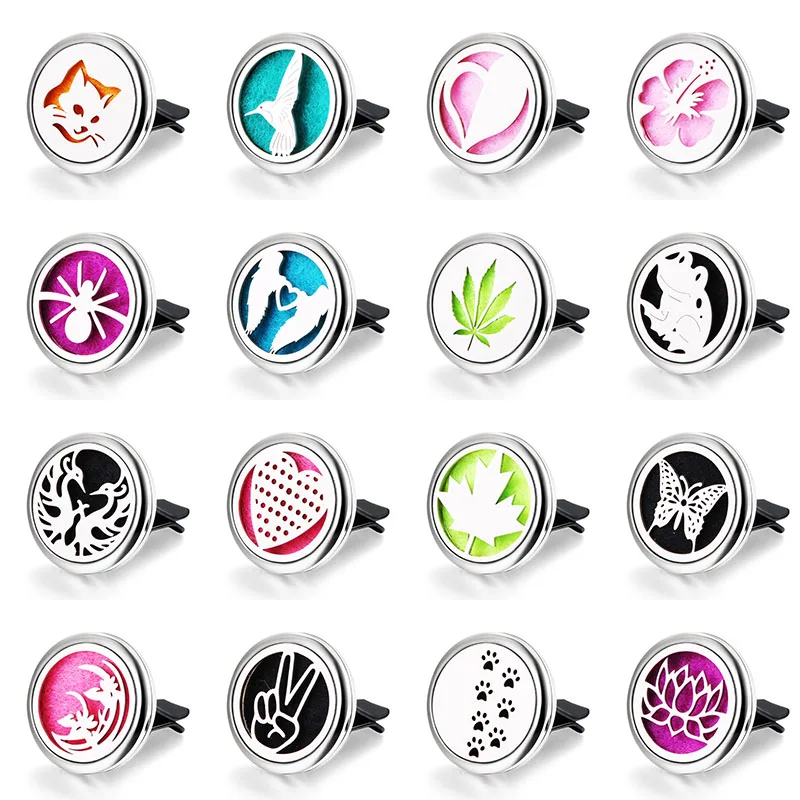 

20 Styles Car Air Aroma Diffuser Stainless Steel Vent Freshener Car Aromatherapy Essential Oil Diffuser Perfume Locket Pendant