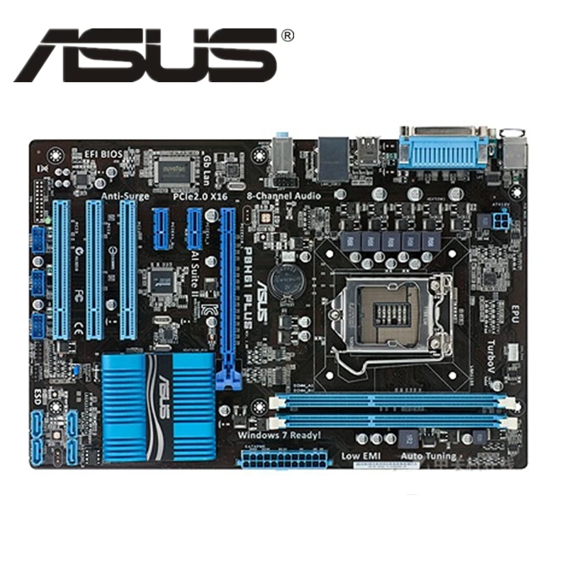 ASUS P8H61 Plus оригинальный P8 H61 PC материнская плата Гнездо LGA 1155 ATX DDR3 DVI VGA USB2.0 16 Гб