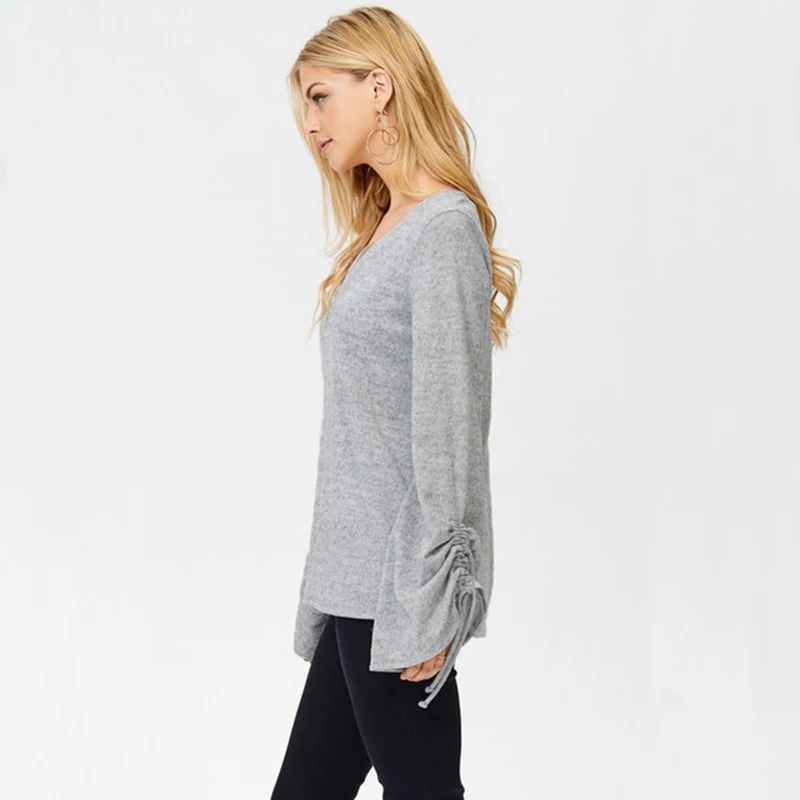 Кулиска с расклешенными рукавами Повседневное футболки для Для женщин v-образным