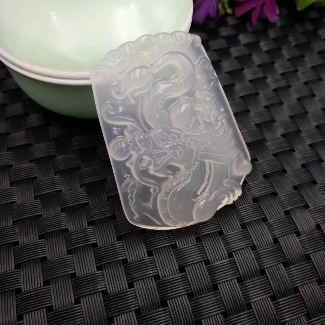 Koraba Fine Jewelry Unique Natural Chalcedony Agate Jade Icy White Pendant Chinese Dragon Free Shipping | Украшения и аксессуары