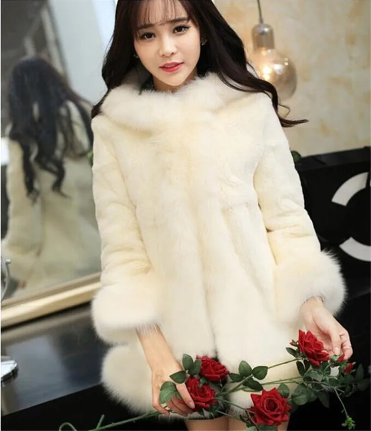 

S-4XL winter new imitation fox fur hooded coat Middle East luxury women's faux fur jacket coat women dress large size wj1232