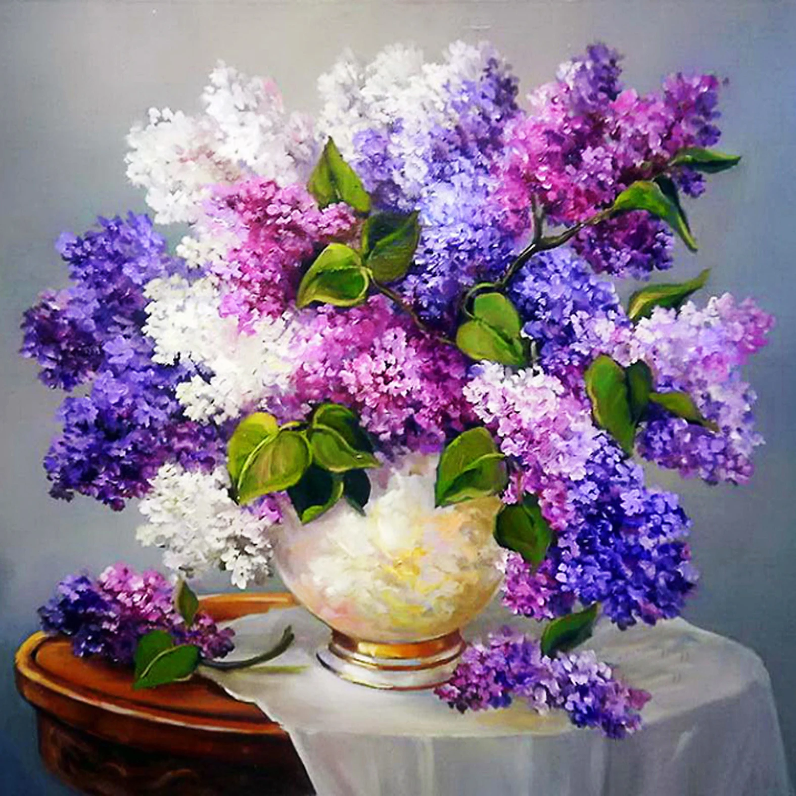 3D DIY Diamond Painting Needlework Square Full Embroidery Purple Lilac Flower Vase Pattern Home Decoration | Дом и сад