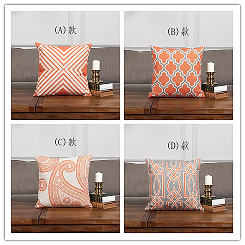 Прямая поставка оранжево серая наволочка с геометрическим рисунком льняная