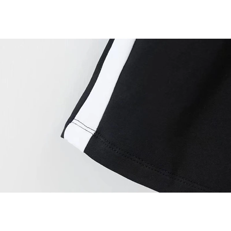 

American Style Women Elastic Waist Shorts Contrast Side White Stripe Casual Runner Soft Patchwork Shorts