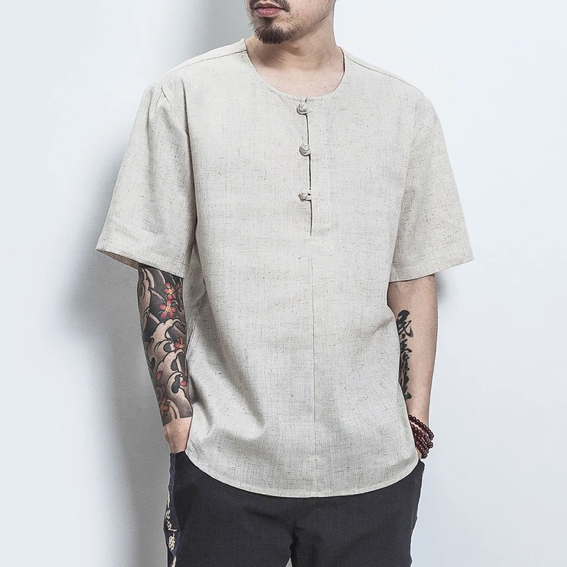 

Мужская Повседневная футболка с круглым вырезом, летняя свободная футболка с коротким рукавом из хлопка и льна, большие размеры 5XL