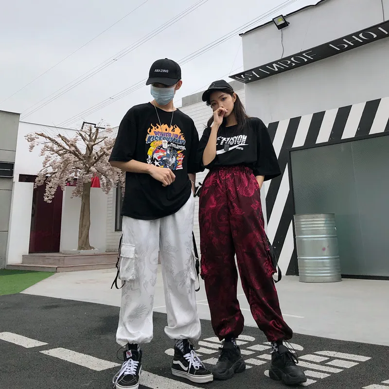 Уличная одежда Новинка ulzzang Корейская Парная женская с карманами узор дракона