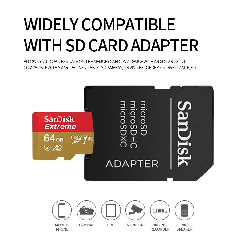 Двойной Флеш накопитель SanDisk Extreme карты памяти 64 ГБ Micro SD карта 128GB флэш UHD 3D 4K видео
