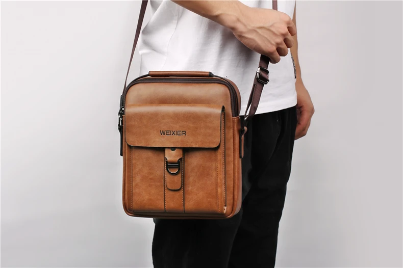 WEIXIER Messenger Bags PU Leather Men Designer High Quality New Fashion Shoulder Bag Casual Zipper Office Messenger Bags
