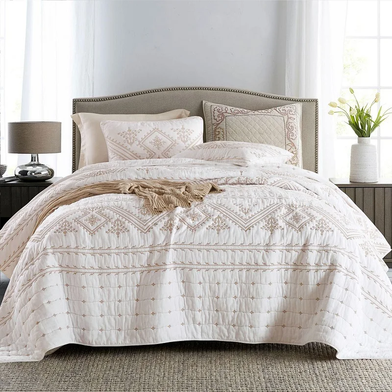 

Florentine Quilt Set 3pcs Bedspread on Bed Solid Embroidered Coverlets Cotton Quilted Bedding Bed Cover King Queen Size Blanket