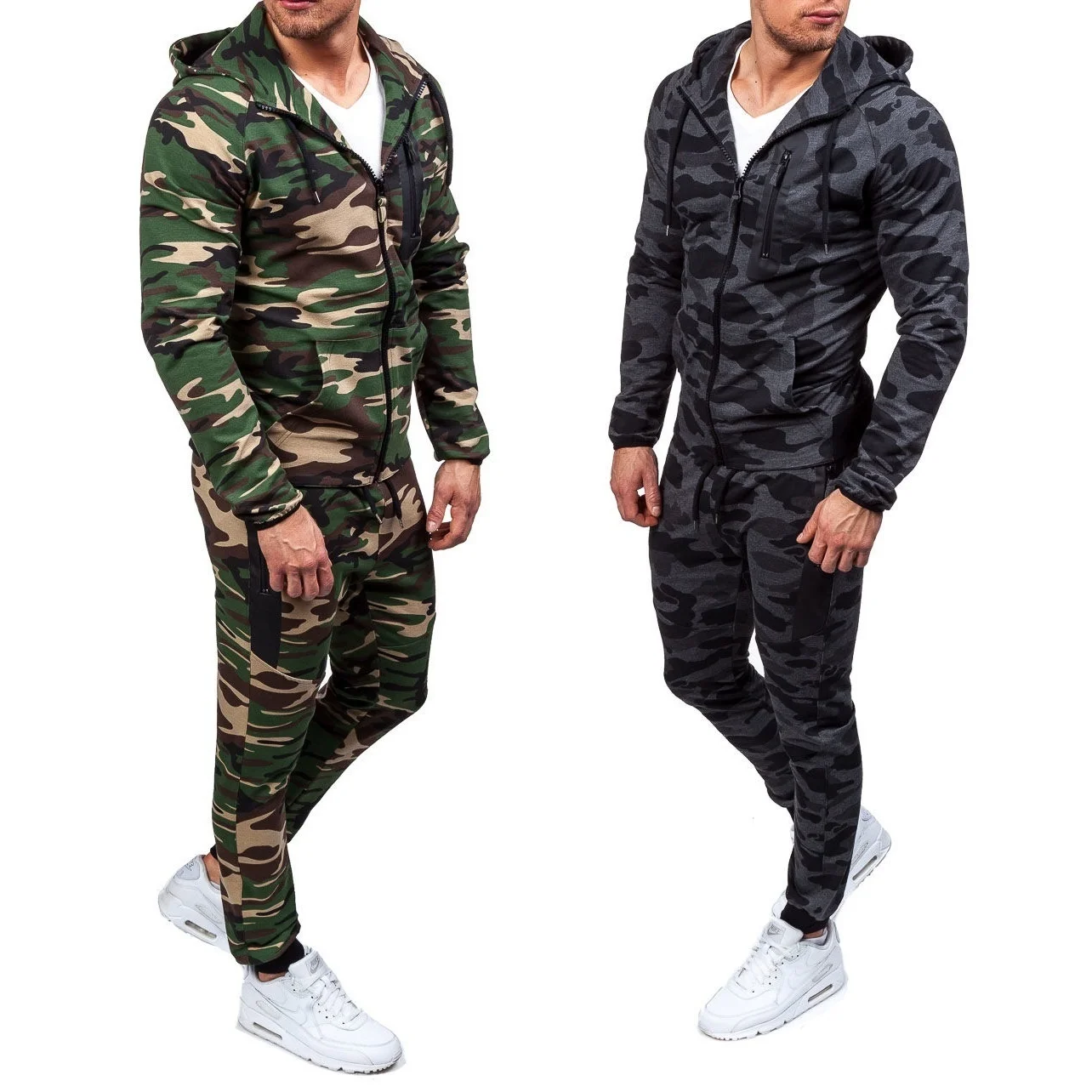 

HOT SALE Man Camouflage Sweatshirts Camouflage Cardigan Tracksuits Set Men's causal Suits Men Sweatshirt Pants Set