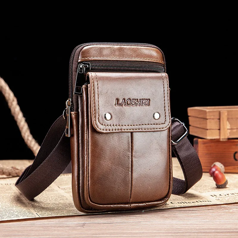 lsz91121-brown Натуральная кожа, мужские сумки на пояс, маленькая сумка-мессенджер, через плечо, кошелек, мужской чехол для телефона, Blosa, бизнес, для путешествий, подарок - Цвет: lsz91121-brown