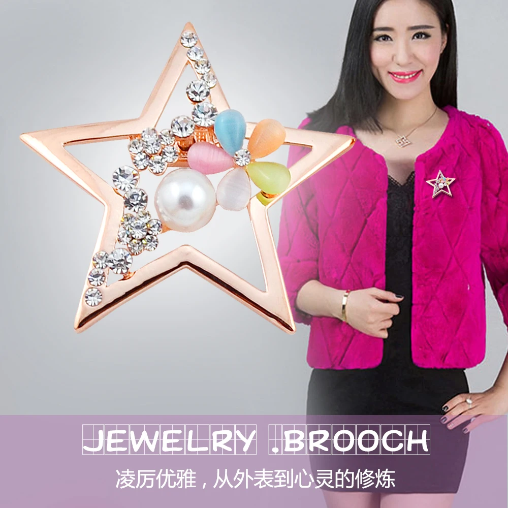 ZHEN TOMOMI Simple Star Crystal Opal Simulated-Pearl Scarf Corsage Buckle Brooch Pin Birthday Party Clothing Accessories Jewelry | Украшения
