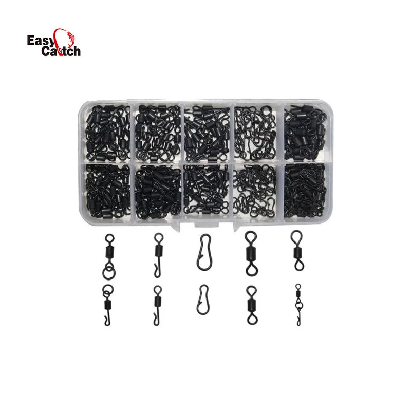 

200pcs Matte Black Carp Fishing Quick Change Swivel Long Body Rolling Swivels Snap Carp Fishing Accessories Set With Box