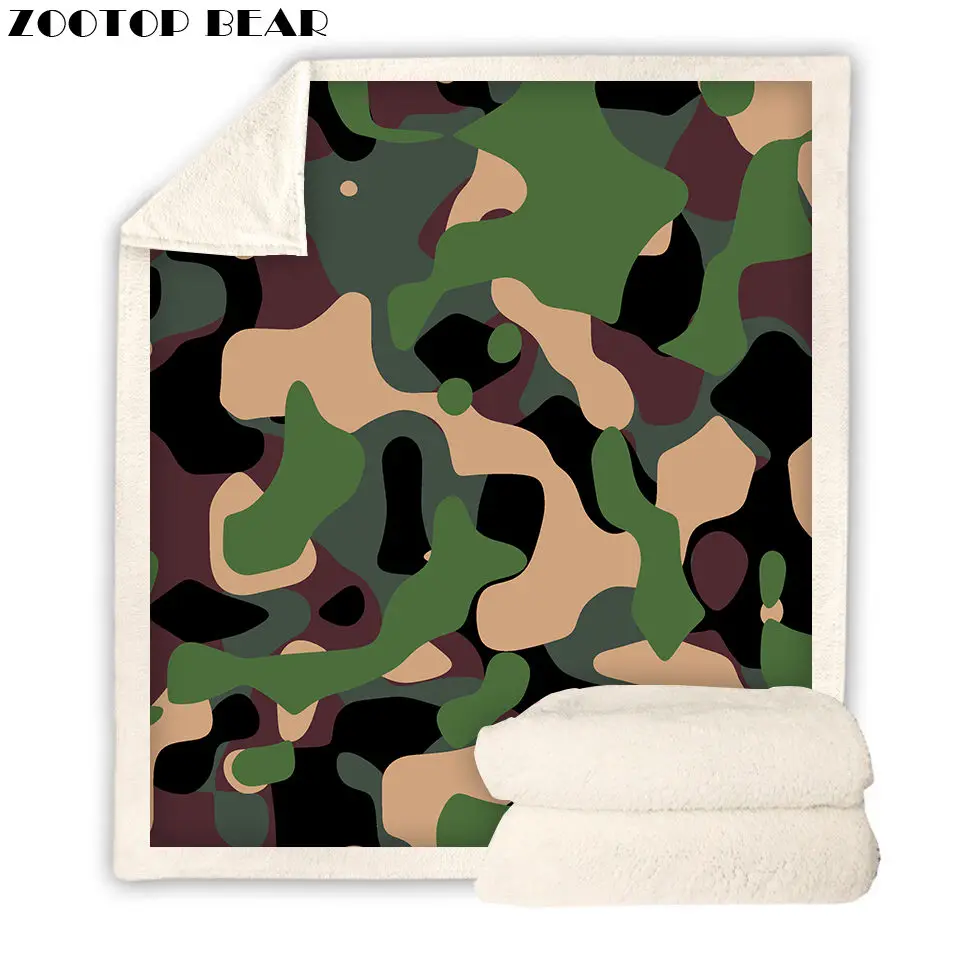 

NEW Camouflage 3D Printed Throw Blanket Picnic Mat Camping Baby Home Sherpa Blanket Travel Couch Quilt Cover for Kids and Adult