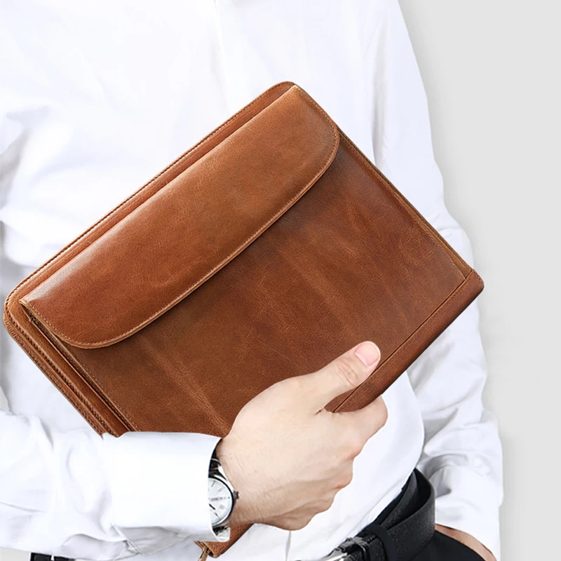Мужская деловая сумка TIANHOO из натуральной кожи винтажный портфель для офиса и