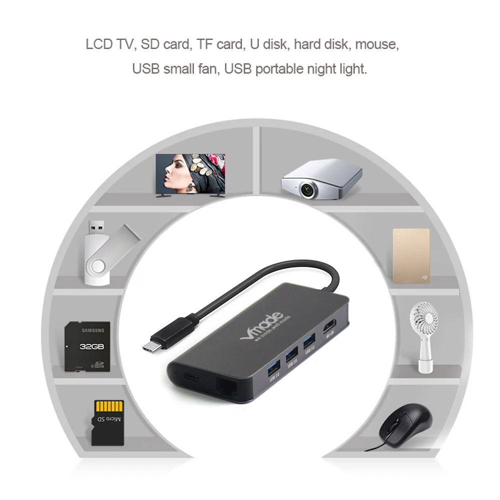 VMADE Type c USB HUB 3 0 8 в 1 многофункциональная док станция RJ45 1000M Ethernet для Huawei P20 Pro Samsung