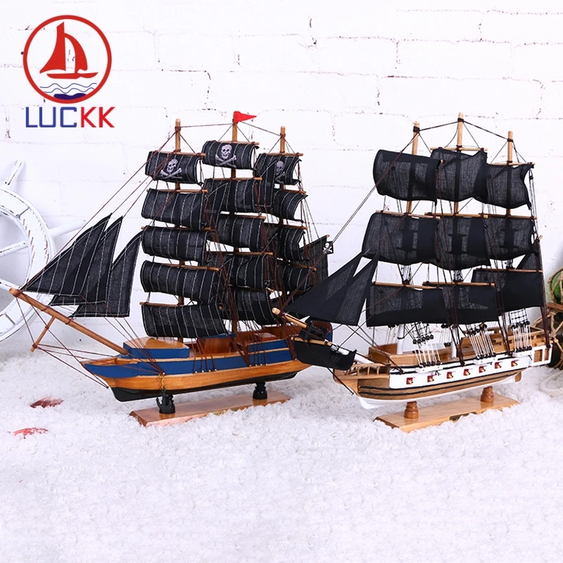 

LUCKK 50 CM Black Skull Pirate DIY Model Ships Home Interior 2 Color Vintage Wood Decoration Crafts Sea Style Toys Sailing Model