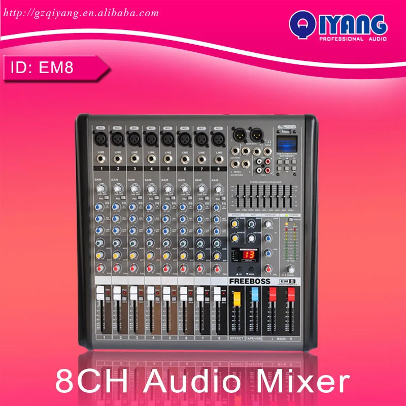 FREEBOSS EM8 8 канальный аудио микшер профессиональная DJ консоль с 48V Phantom Sound Studio