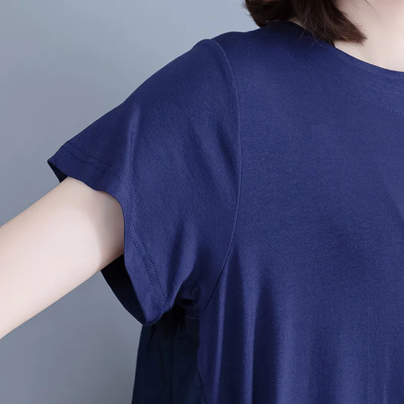 Yinlinhe за размер 5xl женщины свободный черный dress лето модальные лоскутная твердые