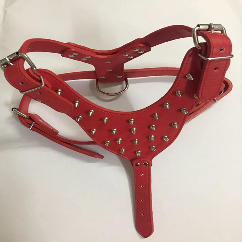 Rivets Spiked Dog Harness PU Leather Studded Adjustable for Medium Large Breed Dogs Pet Chest Collar Products | Дом и сад