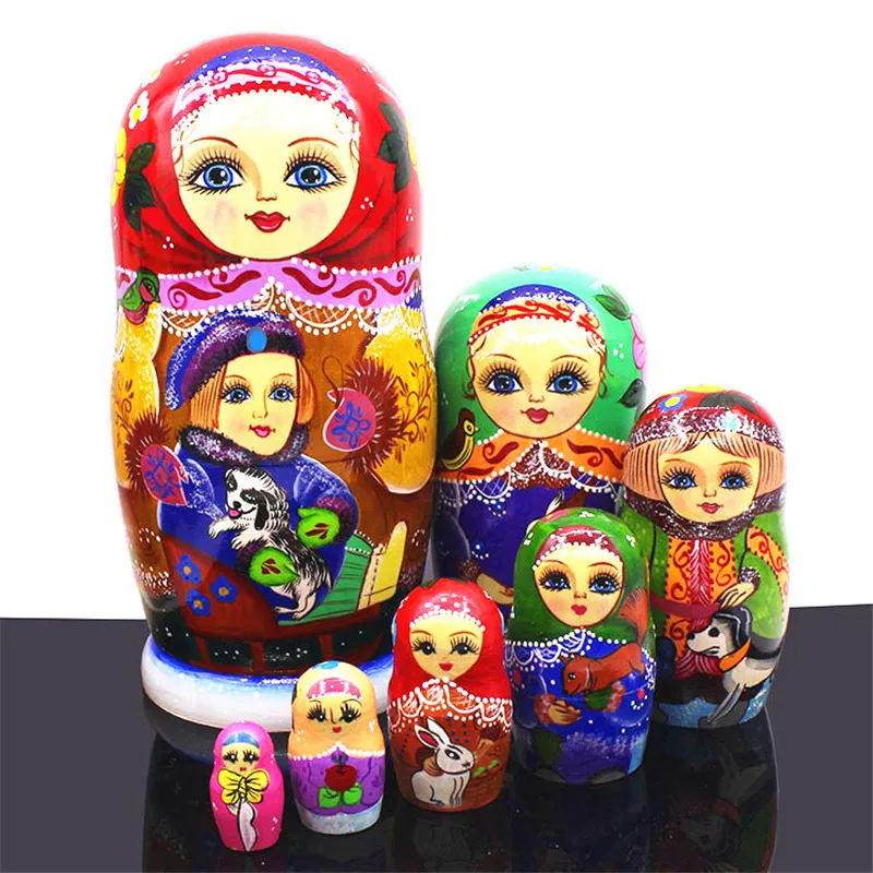Mnotht 7 слойная деревянная русская кукла Ручная работа краска животный узор