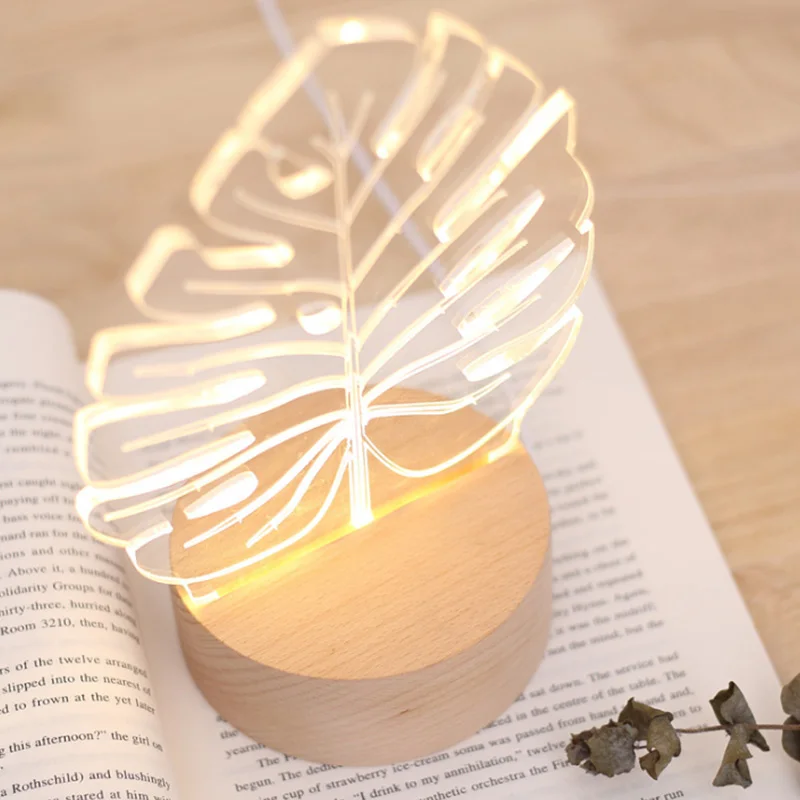 Черепаха лист моделирование 3D видение ночник яркость регулируемая USB Led