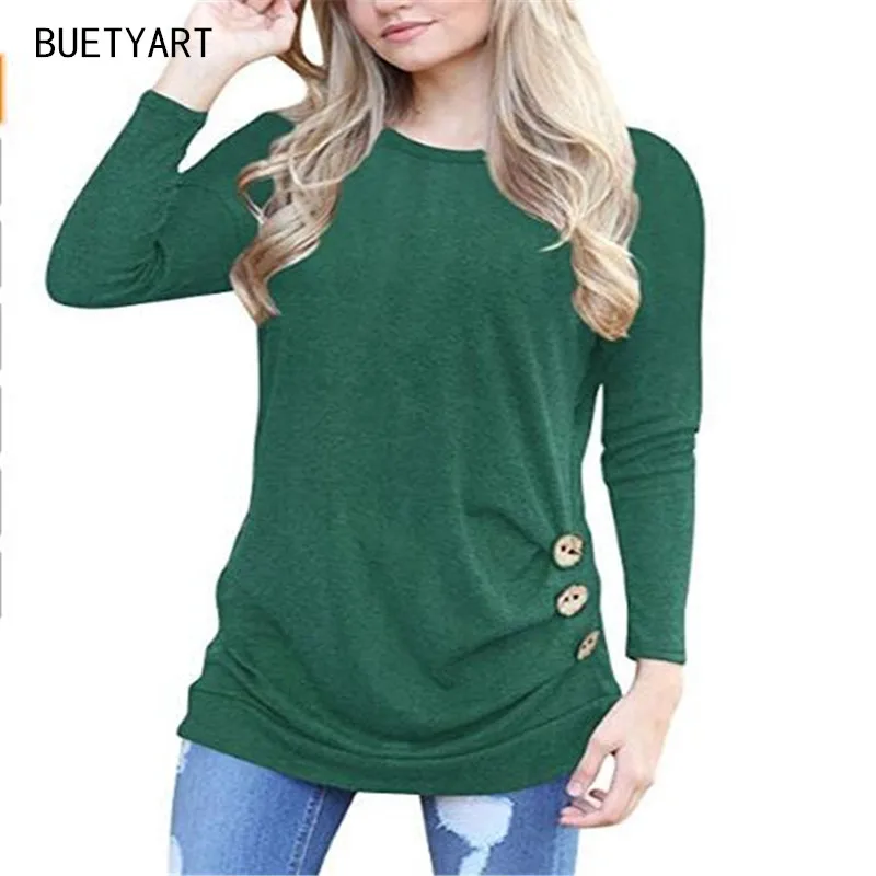 BUETYART Women Tunic Tops Long Sleeve Casual Loose Round Neck Blouse Shirt |