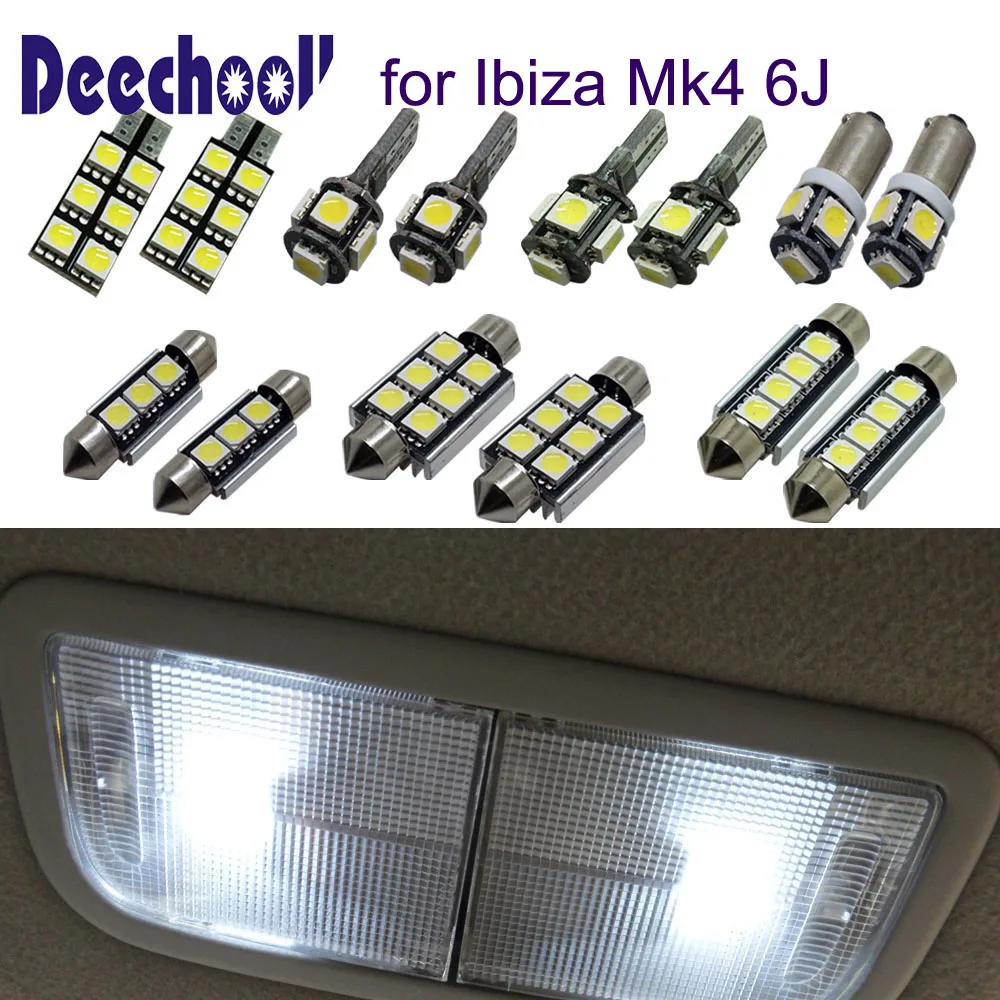 Deechooll 4 шт. светодиодный автомобильные лампы для Seat Ibiza 6J, Canbus Белый плафон для Seat Ibiza MK4 08-17 купол Лампы для чтения