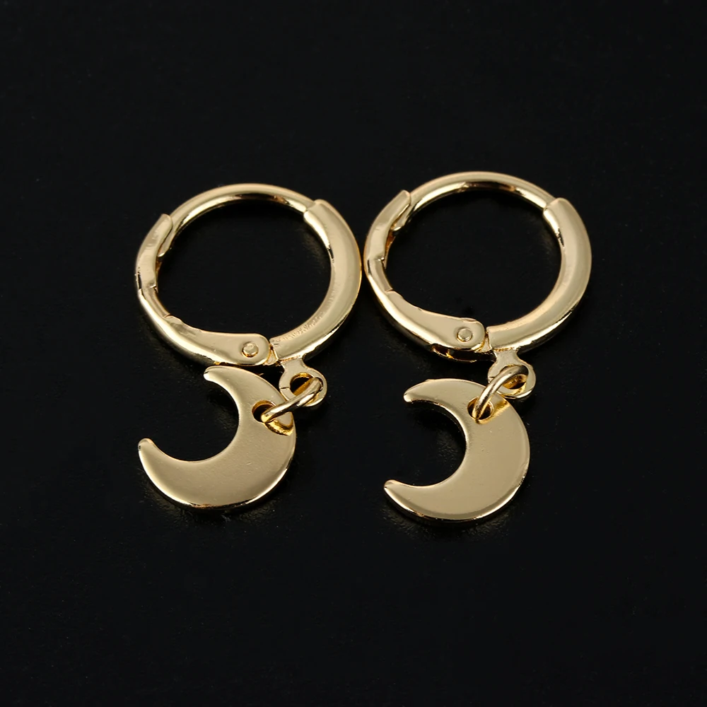 1Pair Small Star Moon Hoop Earrings Gold Color Simple Ear-cuffs Ear Piercing Huggie Earring Tools Jewelry Accessories for Women | Украшения
