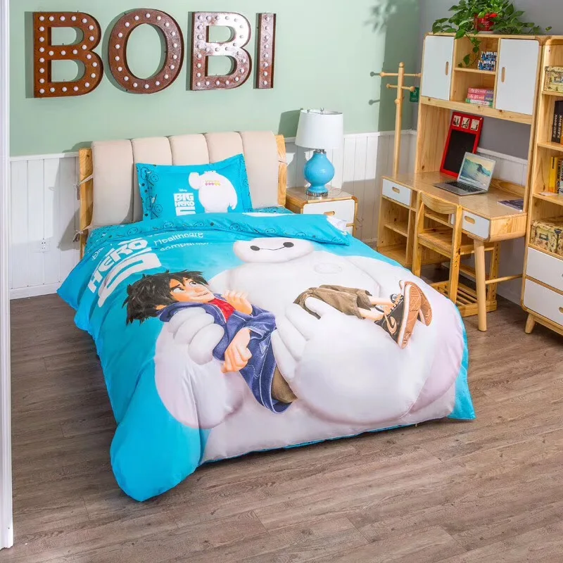 Disney мультфильм желтый Винни Baymax Минни Маус 3D принт постельное белье набор пододеяльник Qulit простыня наволочки хлопок