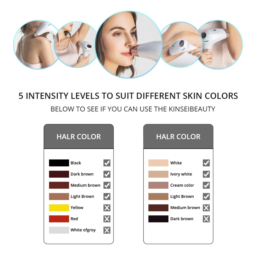 Kinseibeauty IPL Laser Hair Removal Machine Electric Depilador with 500000 Flashes Hair Removal Acne Clearance Skin Rejuvenation
