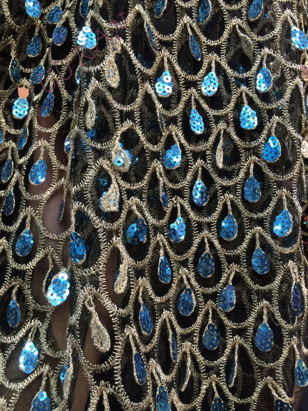 5 yards indian french net lace fabric with sequins embroidered Fabric | Дом и сад