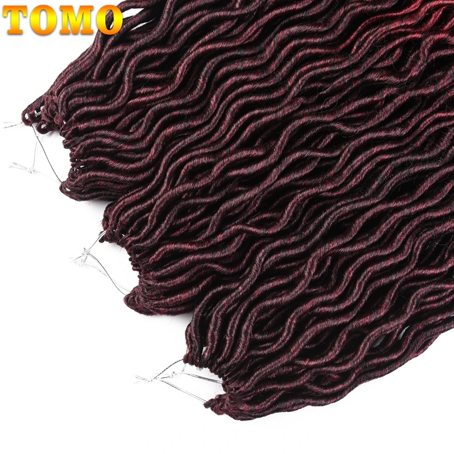 TOMO Faux locs CURLY, вязанные крючком волосы, 20 дюймов, 24 корня, Омбре, синтетические плетеные волосы для наращивания, бордовые, черные, красные, коричневые
